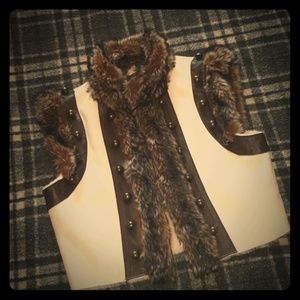 Boston Proper Faux Fur Trim Vest